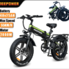 DEEPOWER 2000W Adults Electric Bike Bicycle 48V 25AH 20 Inch Fat Tire Folding Electric E Bikes