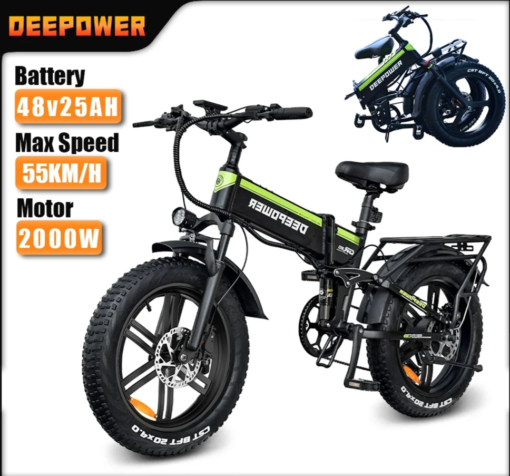 DEEPOWER 2000W Adults Electric Bike Bicycle 48V 25AH 20 Inch Fat Tire Folding Electric E Bikes